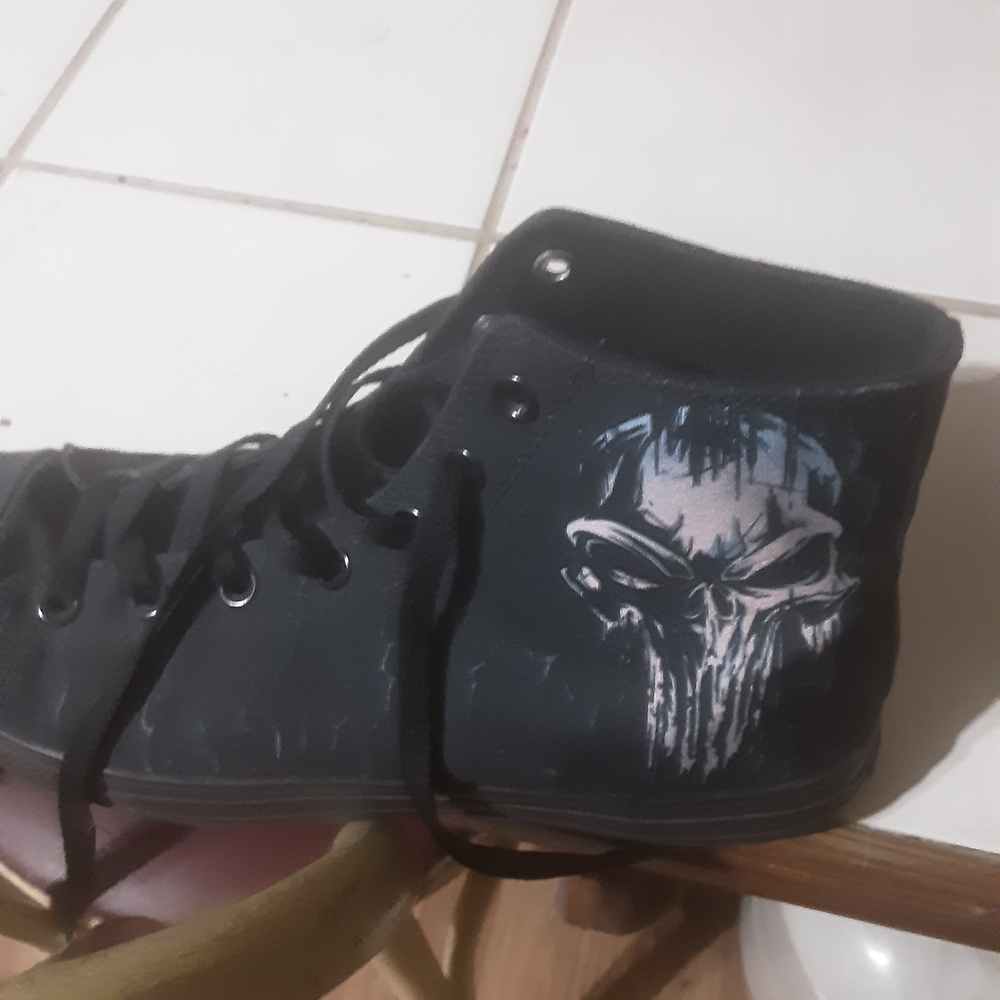Black High-Top Sneakers with Skull Design